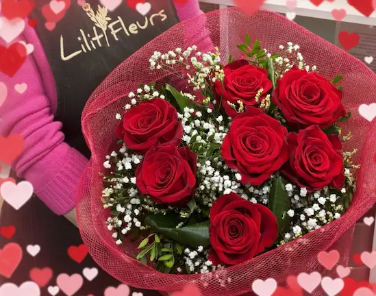 Bouquet de fleurs Saint-Valentin - Roses-rouges